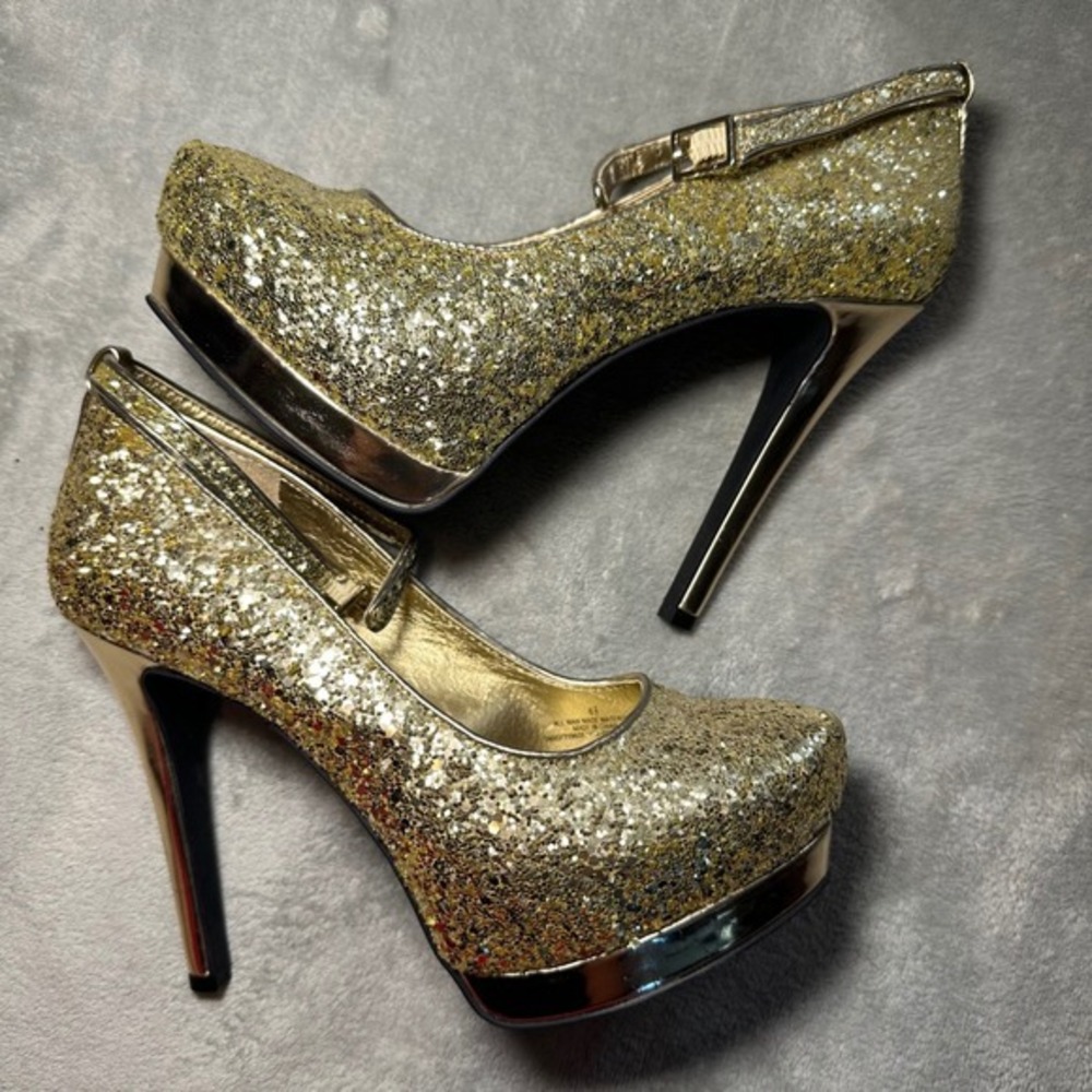 Mossimo Gold Glitter Platform‎ Pumps Size 6.5 Stiletto Heels Party Prom Wedding
